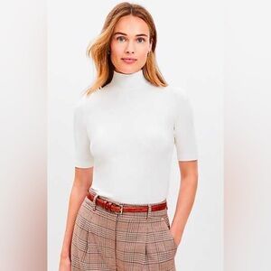 LOFT Perfect Ribbed Mock Neck Top - Whisper Wight - Large